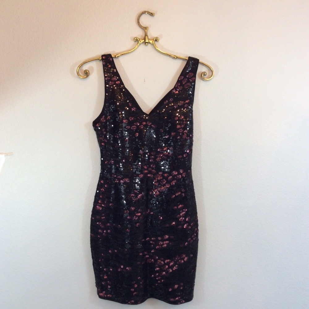 SOLD ASTR Nordstrom Black Maroon Sequin Dress - Picture 1 of 7